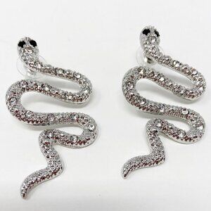 Silver Snake Crystal Body Statement Earrings